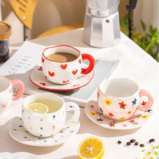Hand-Pinched Ceramic Mug & Saucer Set