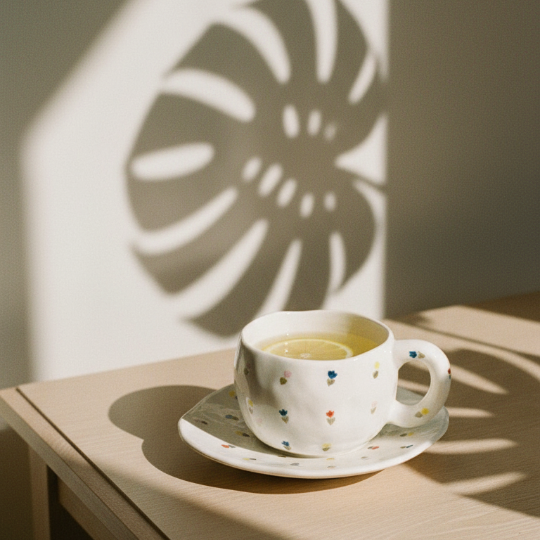 Hand-Pinched Ceramic Mug & Saucer Set