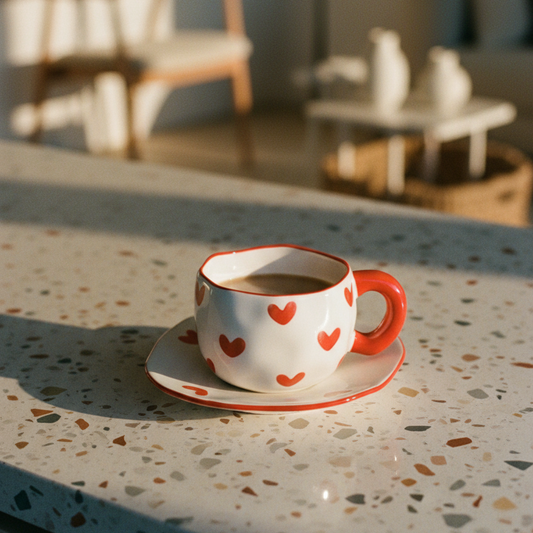 Hand-Pinched Ceramic Mug & Saucer Set