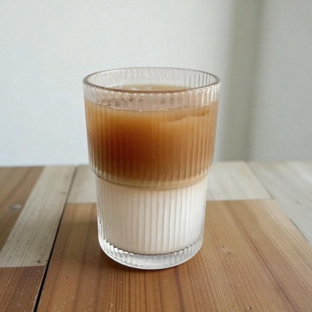 Nordic Glass Cup with Lid & Straw – Striped Design