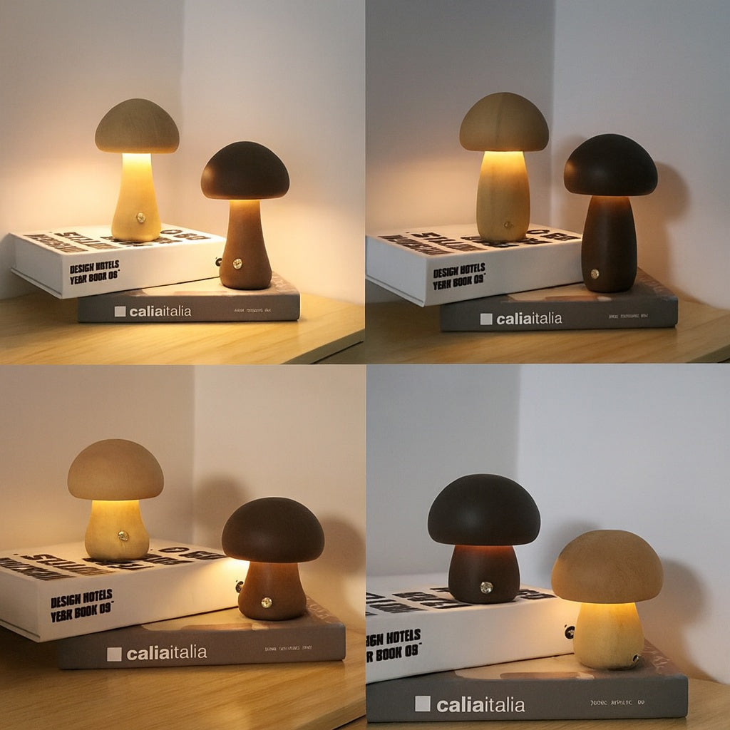 Wooden Mushroom Table Lamp