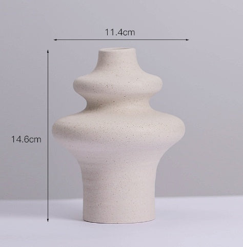 Short double-layer thread ceramic vase, 14.6 cm tall and 11.4 cm wide, modern minimalist décor by Lunari Haus.