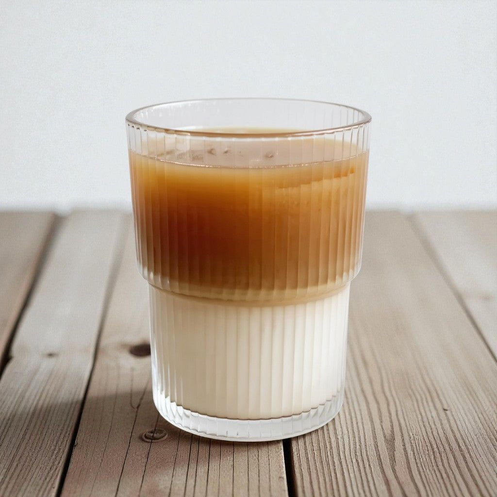 Nordic Glass Cup with Lid & Straw – Striped Design